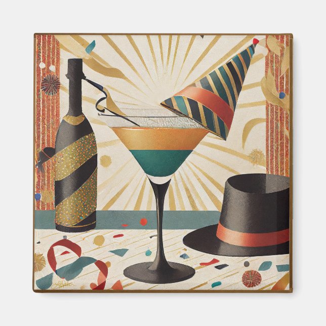 Aimant Heure Cocktail Mi-Siècle - Nouvel An (Devant)