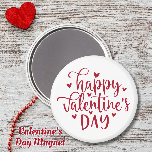 Aimant Heureuse Sainte-Valentin mignon aux Coeurs rouges (Cute Happy Valentine's Day with Red Hearts Magnet)