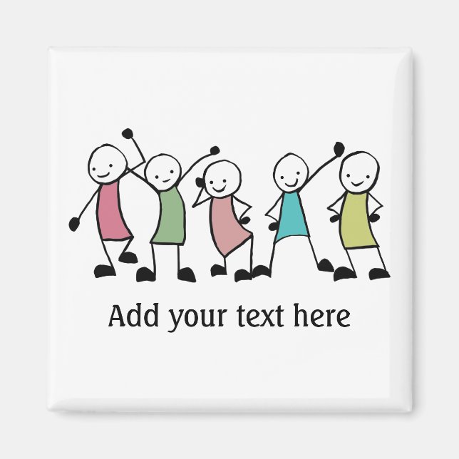 Aimant Heureux amis Personnages en allumettes personnalis (Devant)