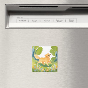 Aimant Heureux Golden Retriever   Carte Aquarelle Claire