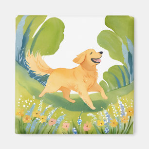 Aimant Heureux Golden Retriever Carte Aquarelle Claire