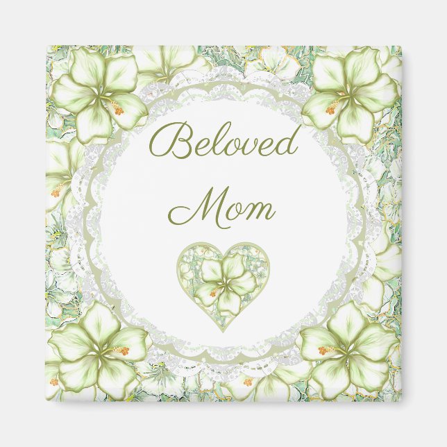 Aimant Hibiscus & dentelle BLANC (Devant)