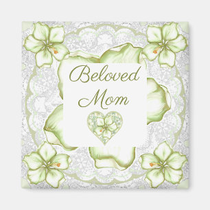 Aimant Hibiscus & dentelle BLANC