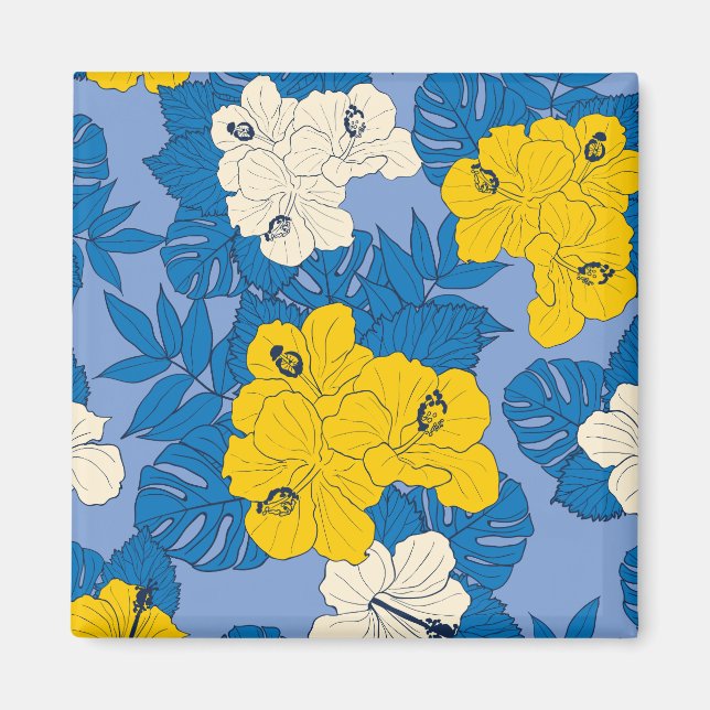 Aimant Hibiscus fleurs et feuilles (Devant)