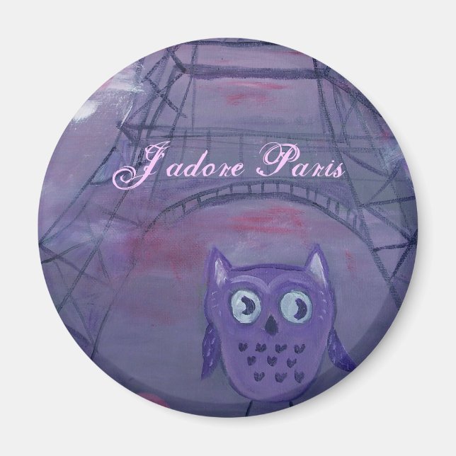 Aimant Hibou à Paris, J'adore Paris (Devant)