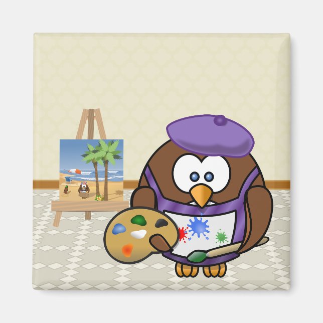 Aimant hibou artiste (Devant)