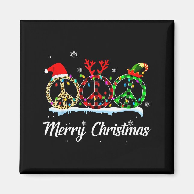 Aimant Hipe Peace Sign Santa Hat Reindeer Merry Christmas (Devant)