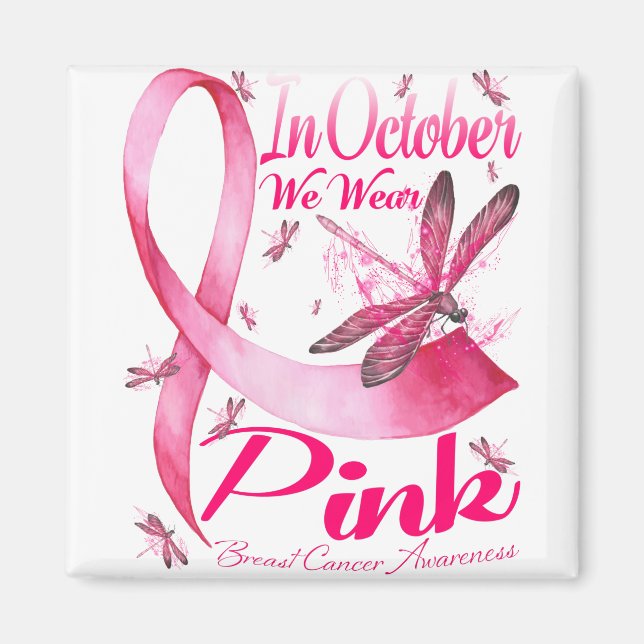 Aimant Hippie Dragonfly rose Ruban Cancer du sein (Devant)