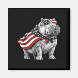 Aimant Hippopotame 4 juillet drapeau américain safari pat