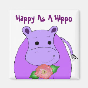 Aimant Hippopotame Cool Avec Fleurs