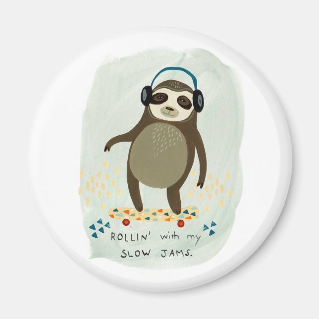 Aimant Hipster Sloth | Rollin' Avec Mes Jams Lents (Devant)