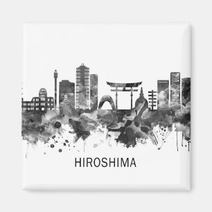 Aimant Hiroshima Japan Skyline BW