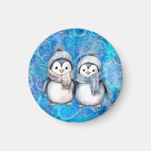 Aimant Hiver Bleu Aquarelle Pingouins Écarts Casquette
