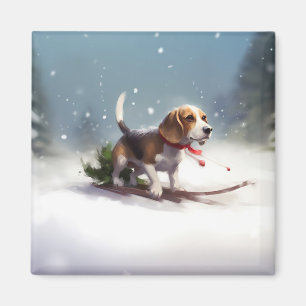 Aimant hiver de neige de Noël beagle