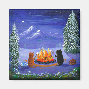 Aimant Hiver Funny Cats Forêt Créationarts