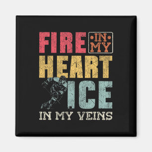 Aimant Hockey sur glace Vintage Fire dans mon cœur Glace