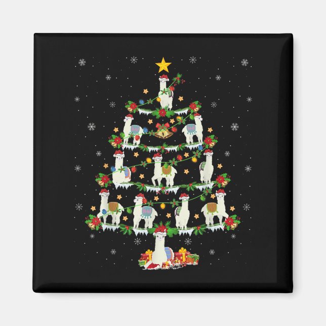 Aimant Holiday Xmas Lighting Santa Llama Christmas Tree  (Devant)