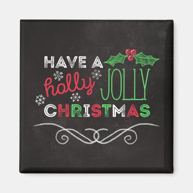 Aimant Holly Jolly Christmas Rustic Chalkboard (Devant)