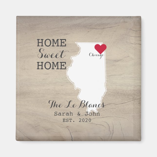 Aimant Home Sweet Home | Chicago Illinois Rustic Wood (Devant)