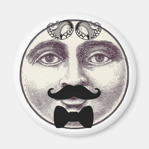 Aimant Homme vintage de la lune avec moustache pleine fac