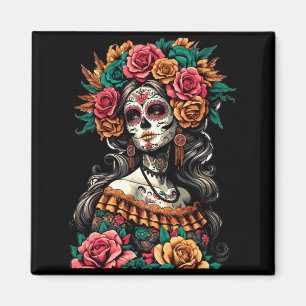 Aimant Hommes La Catrina Crâne Coloré Mexicain Dia De Los