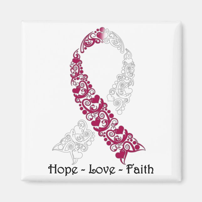 Aimant Hope Burgundy et White Awareness Ribbon (Devant)