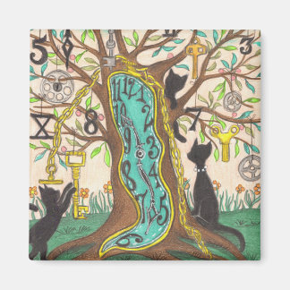 Aimant Horloge à fondre dans l'arbre avec chats