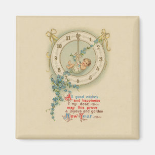 Aimant Horloge bébé du Nouvel An vintage