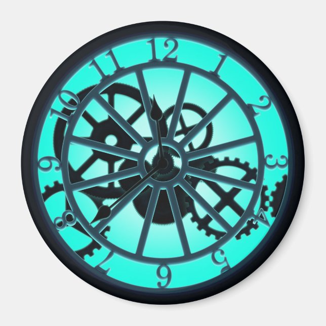Aimant Horloge Gothique Steampunk Avec Engrenages Visible (Devant)