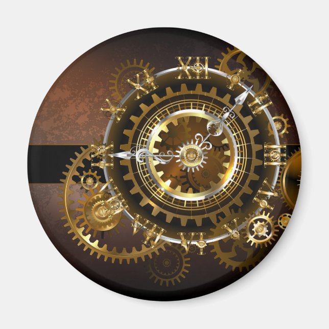 Aimant Horloge Steampunk avec des engrenages anciens (Devant)