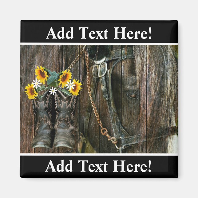 Aimant Horse Cowboy Boots Sunflowers Rustic Barque (Devant)