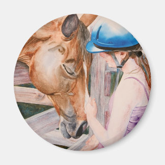 Aimant HorseBack Riding Girl et son Amoureux des animaux