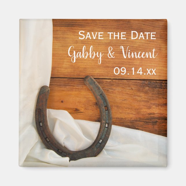 Aimant Horseshoe Satin Western Wedding Enregistrer la dat (Devant)