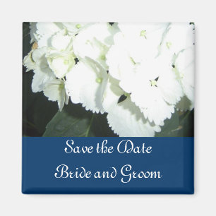 Aimant Hortensias blancs avec bordure marine