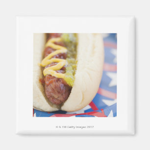 Aimant Hot-dog de plat rouge, blanc, et bleu
