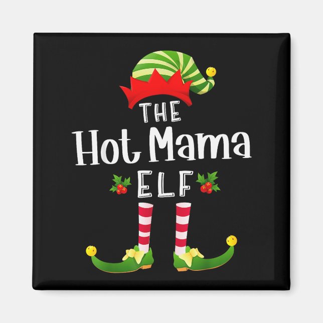 Aimant Hot Mama Christmas Elf Matching Pajama X-mas Party (Devant)