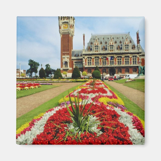 Aimant Hôtel de ville rose, Calais, Fleurs de France (Devant)