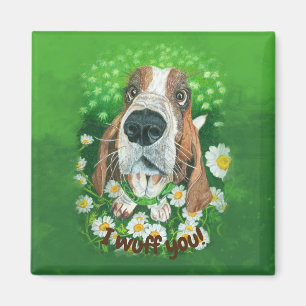 Aimant Hound adorable dans les marguerites - Je vous chas