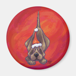 Aimant Hound Dog Noël sur rouge