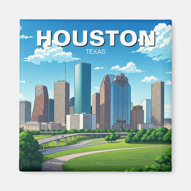 Aimant Houston Texas Skyline Cityscape printemps (Devant)