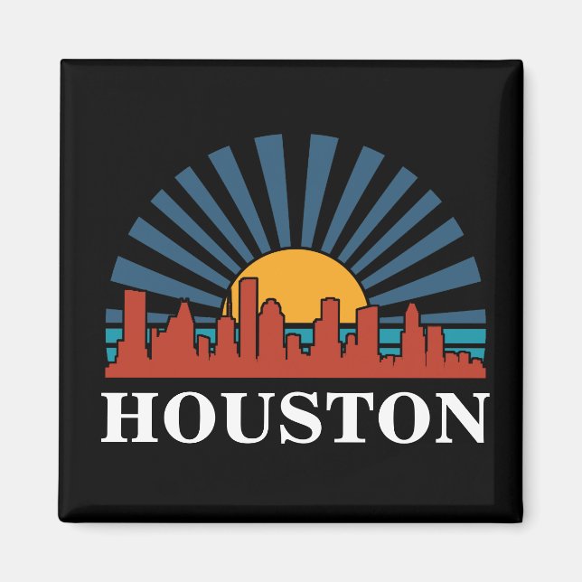 Aimant Houston Texas Vintage Sunset Retro Travel (Devant)