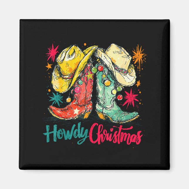 Aimant Howdy Christmas Xmas Cowboy Boots Western Pajamas  (Devant)