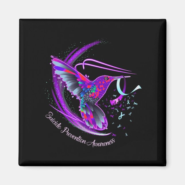 Aimant Hummingbird Purple Blue Ribbon Prévention du suici (Devant)