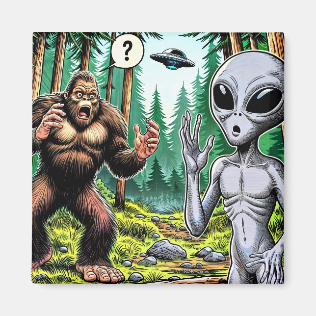 Aimant Humour Alien et Bigfoot (Devant)
