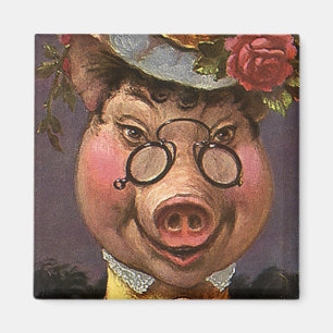 Aimant Humour Vintage, Dame Cochon Victorienne Ridicule e