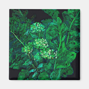 Aimant Hydrangea et Horseradish Floral Art noir et vert