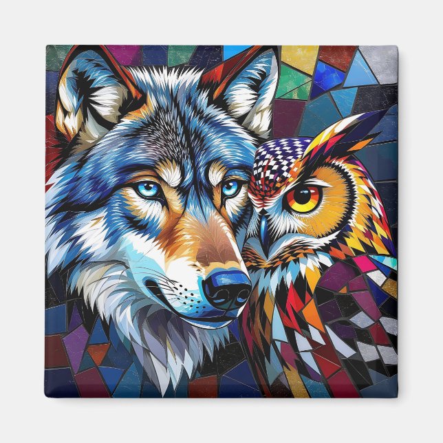 Aimant Hyperreaslistic Wolf and Owl (Devant)
