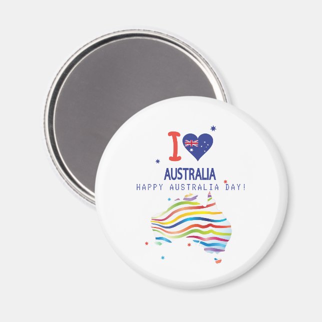 Aimant I LOVE AUSTRALIE avec le coeur et la carte signe (Recto/Verso)