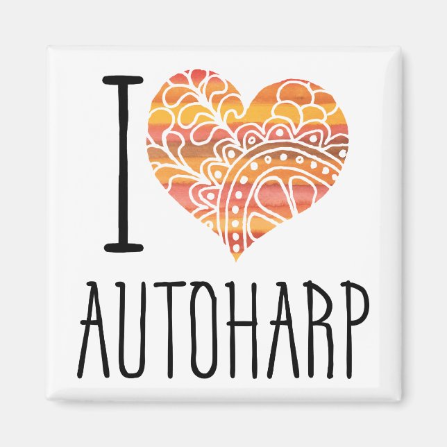Aimant I Love Autoharp Orange Mandala Heart (Devant)