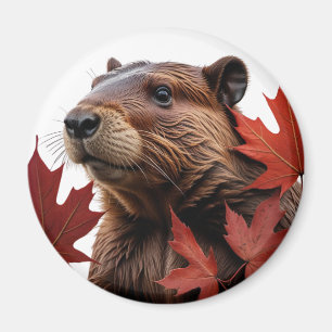 Aimant I Love Canada - Castor canadien aux feuilles